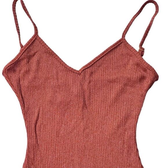 Superdown Adrianna Sheer Mini Dress Women’s XXS Rust Metallic Ribbed Knit - Picture 10 of 12